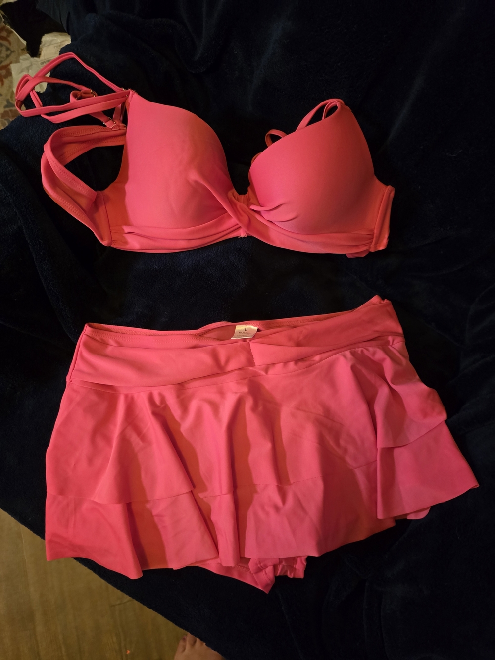 Women's Pink Swim Bikini Set with Skirted Bottom